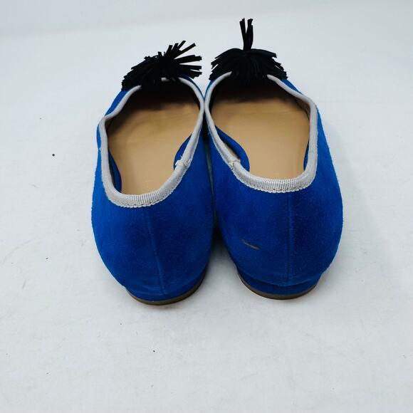 By Anthropologie Blue Suede Tassel Flats Women’s Size 8.5 Statement Shoes - Picture 7 of 12